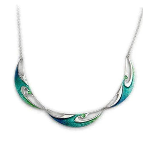 Women's art deco necklaces-Sterling Silver & Enamel Wave Necklace - EN98-ORT