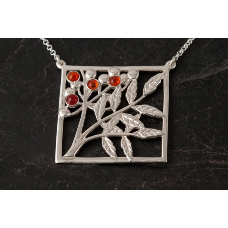 Women's fingerprint necklaces-Rowan Tree Sterling Silver or 9ct Yellow Gold Large Necklace With Carnelian - P542