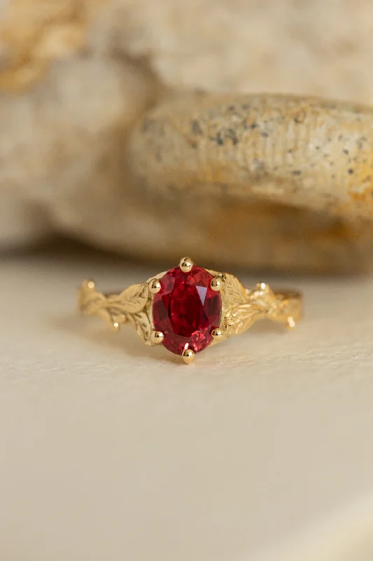 Women's sapphire rings-READY TO SHIP: Freesia in 14K yellow gold, oval cut lab orange padparadscha sapphire, AVAILABLE RING SIZE: 5.5 - 8.5 US