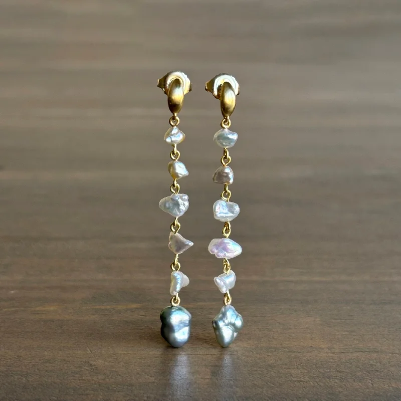 Women's lightweight earrings-Crescent South Sea & Akoya Keshi Pearl Cascade Earrings