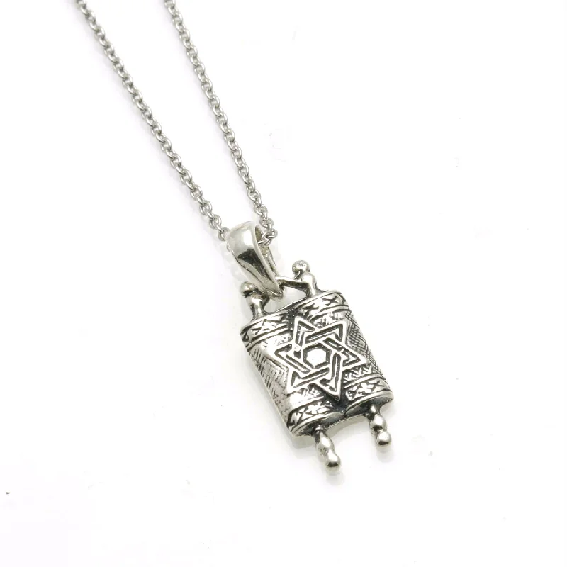 Women's platinum necklaces-Sterling Silver Torah Star of David Necklace Oxidized