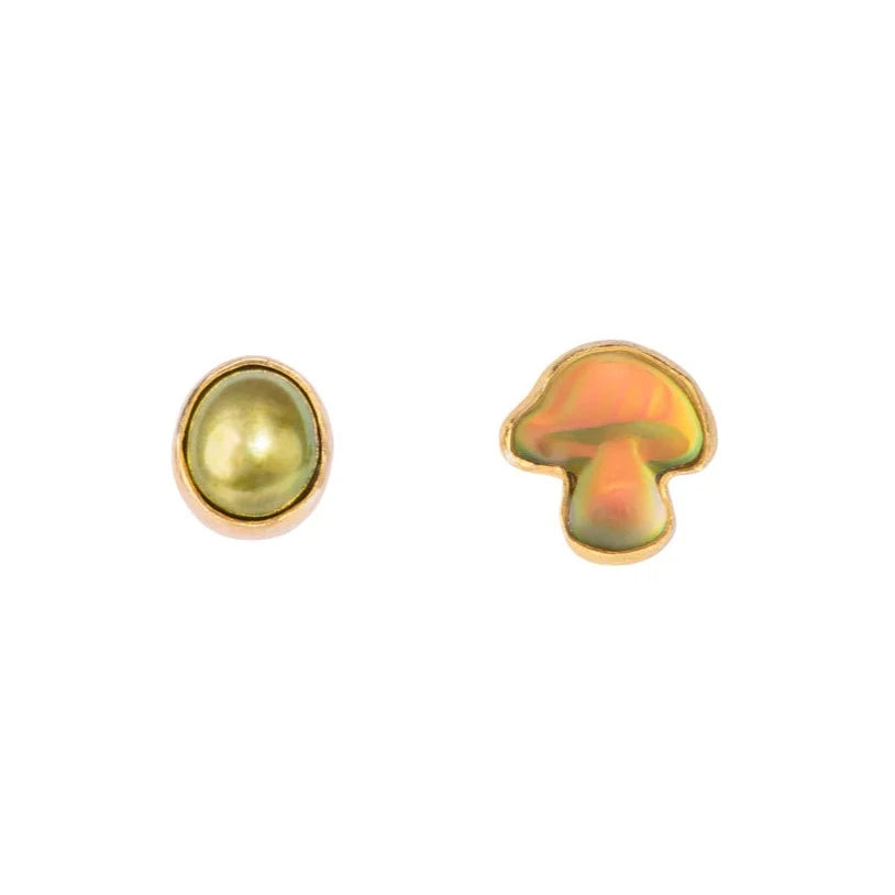 Women's eco-friendly earrings-Mismatched Stud Earrings: Pearl Mushroom