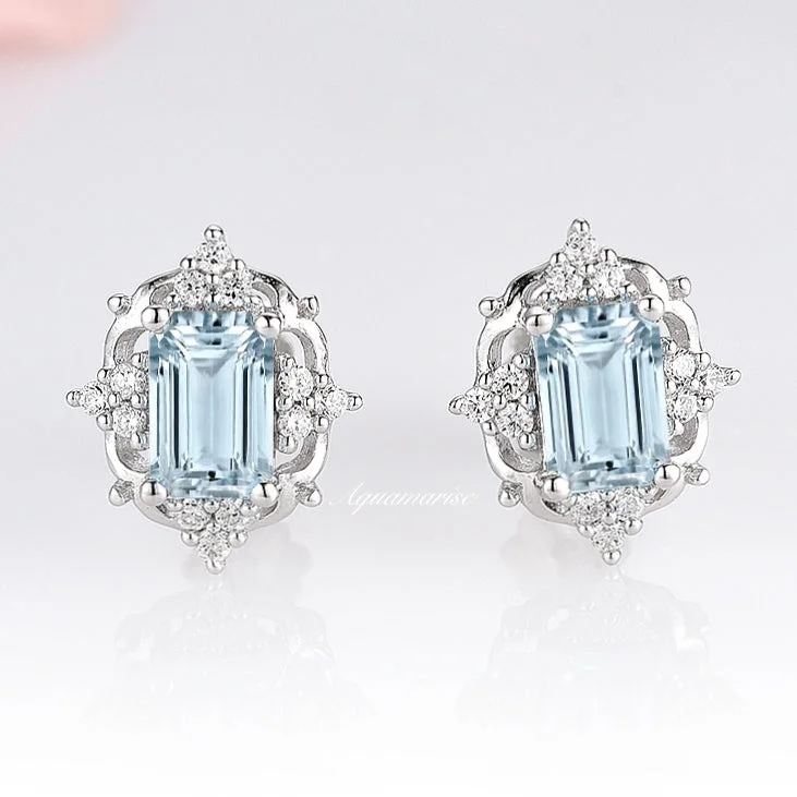 Women's friendship earrings-Claire Vintage Aquamarine Earrings- Sterling Silver