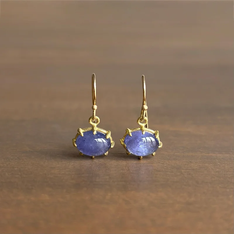 Women's platinum earrings-Mini Oval Tanzanite Cabochon Earrings