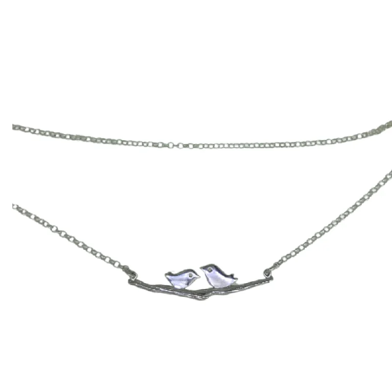 Women's geometric necklaces-Little Brds on A Branch silver necklace 700550