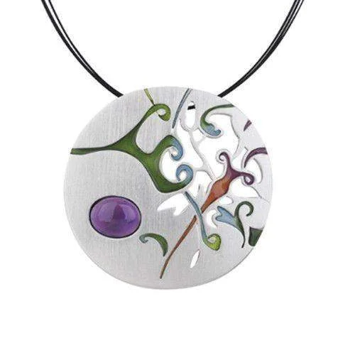 Women's locket necklaces-Silver & Enamel Designer Necklace - Solve