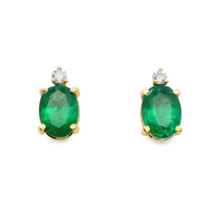 Women's gift earrings-Mountz Collection Emerald and Diamond Earrings in 14K Yellow Gold