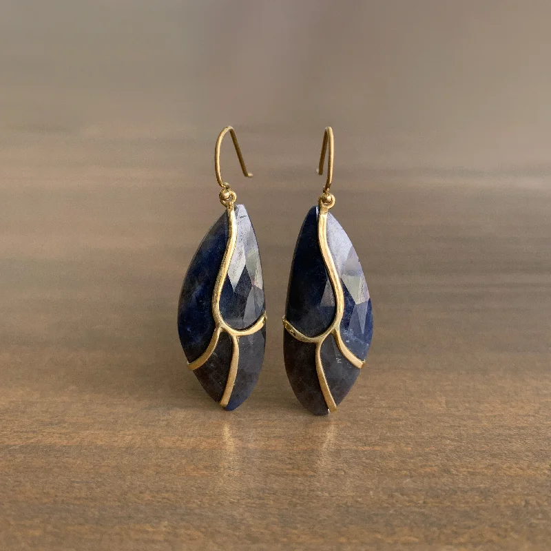 Women's jade earrings-Dark Blue Sapphire Butterfly Earrings