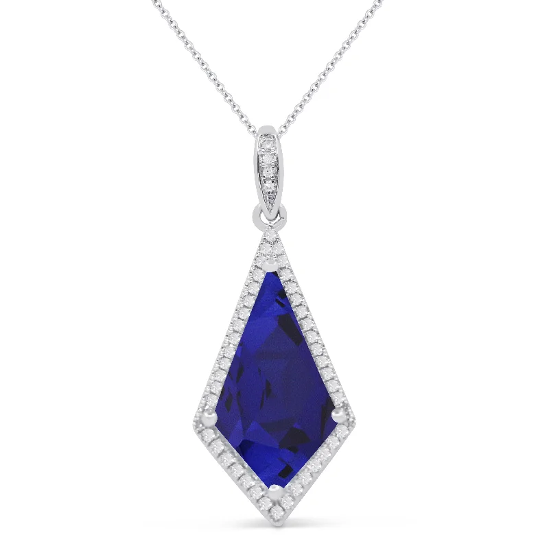 Women's anniversary necklaces-2.93Ct Created Sapphire 16"pendant Necklace In 14K White Gold