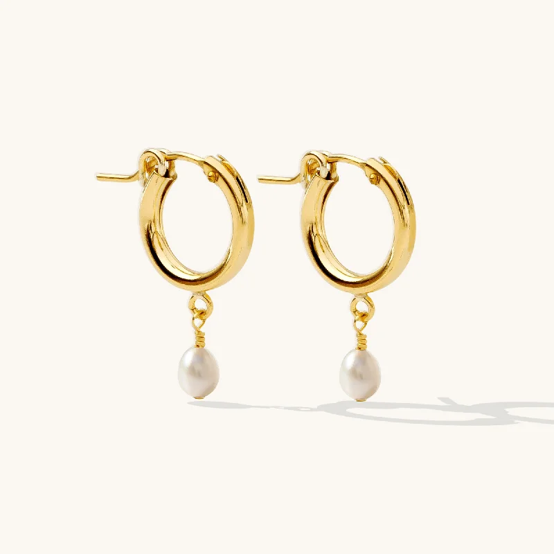 Vintage women's earrings-Pearl Drop Hoop Earrings