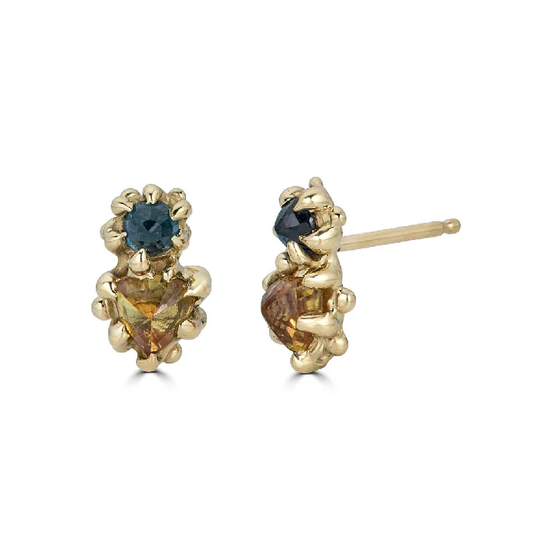 Women's travel earrings-Sapphire Duo Stud, 14k