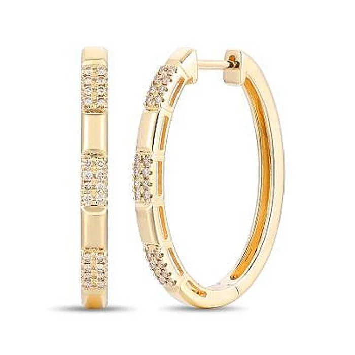 Women's titanium earrings-Le Vian Alternating Pattern Oval Hoop Earrings featuring Nude Diamonds in 14K Honey Gold