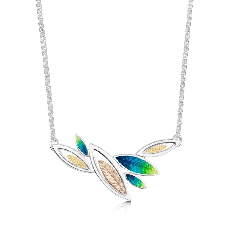 Women's art deco necklaces-Seasons Sterling Silver and Gold Leaf Necklet - SYR-EN266