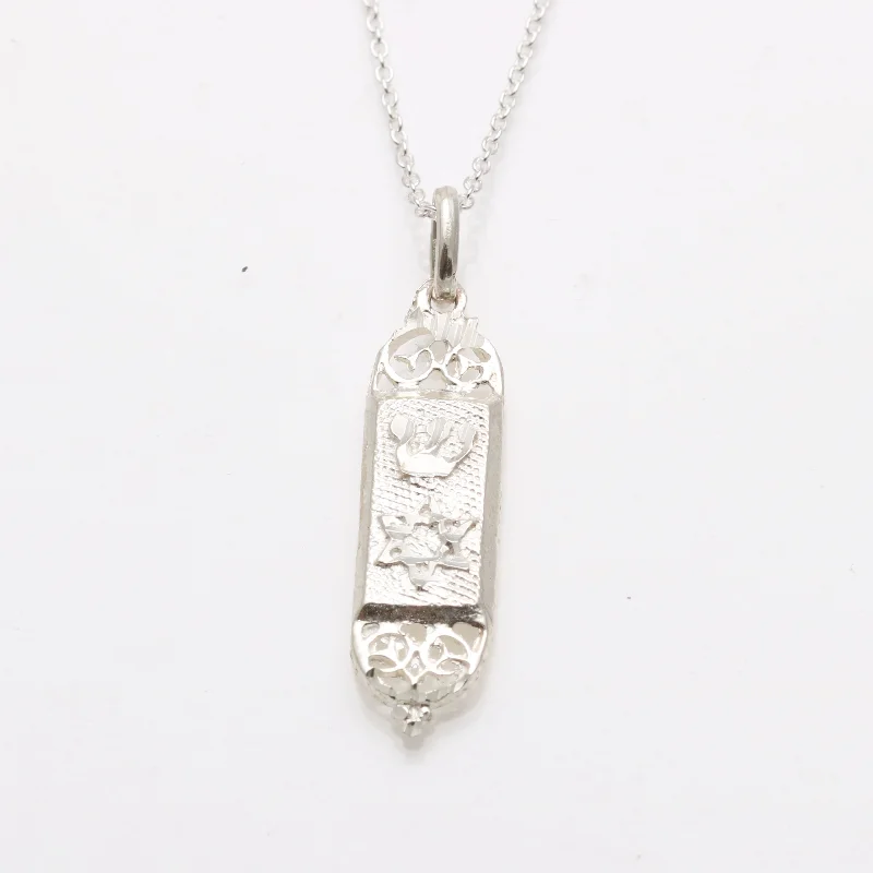 Women's DNA necklaces-Sterling Silver Mezuzah Filigree Star of David Shin Necklace