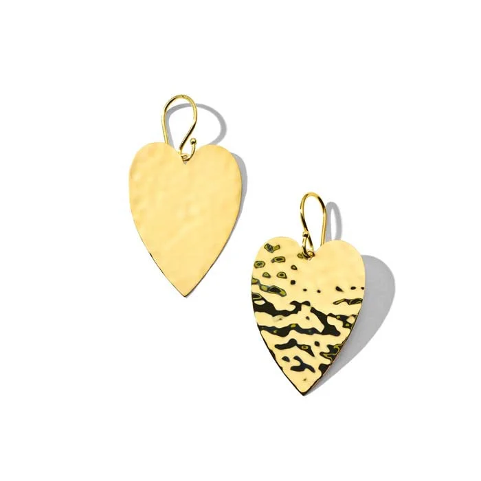 Women's cross earrings-Ippolita Large Heart Crinkle Earrings in 18K Yellow Gold