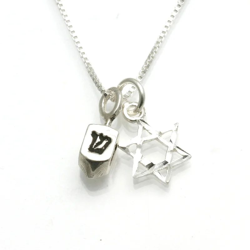 Women's emerald necklaces-Sterling Silver Dreidel Star of David Charm Necklace