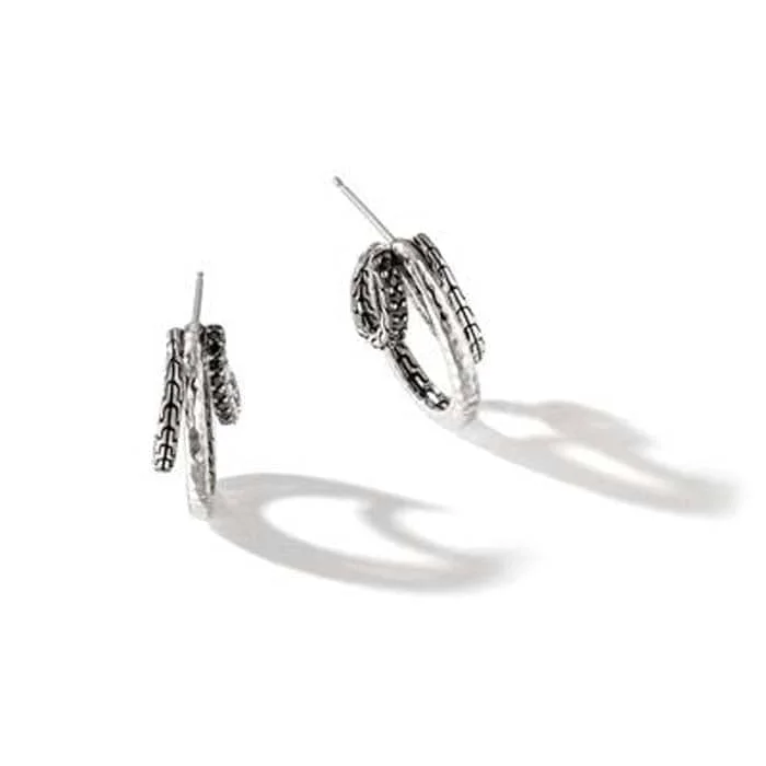 Women's hypoallergenic earrings-John Hardy Classic Chain Hammered Earrings with Treated Black Sapphires and Black Spinel in Sterling Silver