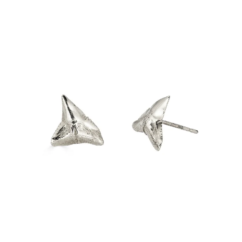 Women's geometric earrings-Bull Shark Earrings, Silver