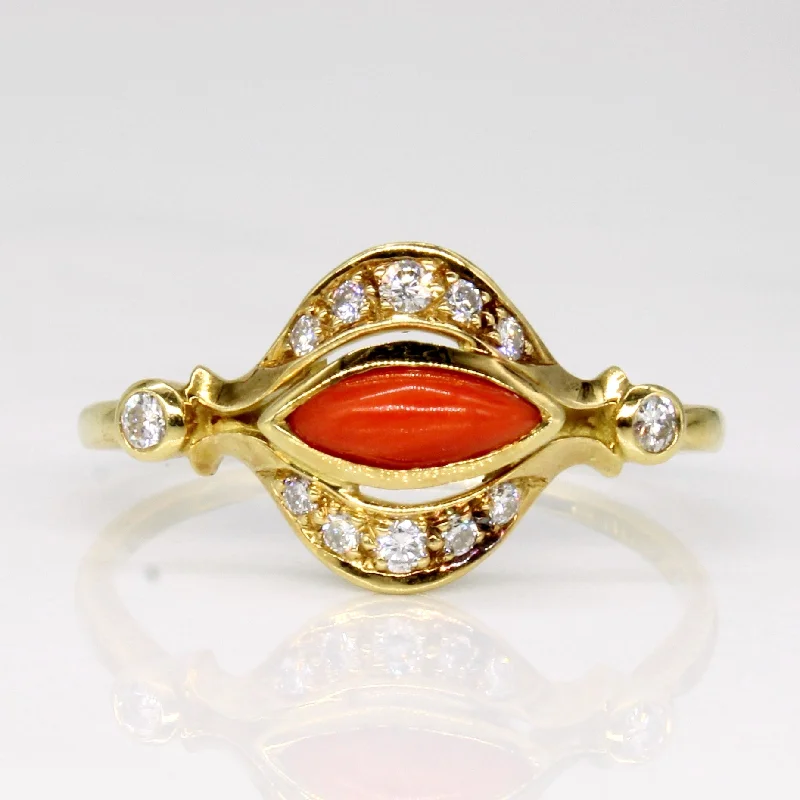 Women's alloy rings-Coral & Diamond Cocktail Ring | 0.45ct, 0.12ctw | SZ 7.75 |