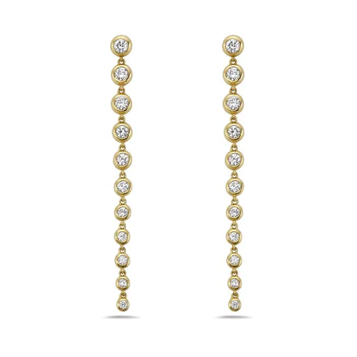 Women's sapphire earrings-Charles Krypell Diamond Bezel Drop Earrings in 18K Yellow Gold