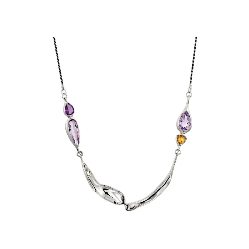 Women's sustainable necklaces-Silver Gemstone Necklace - M990Amethyst and citrine.