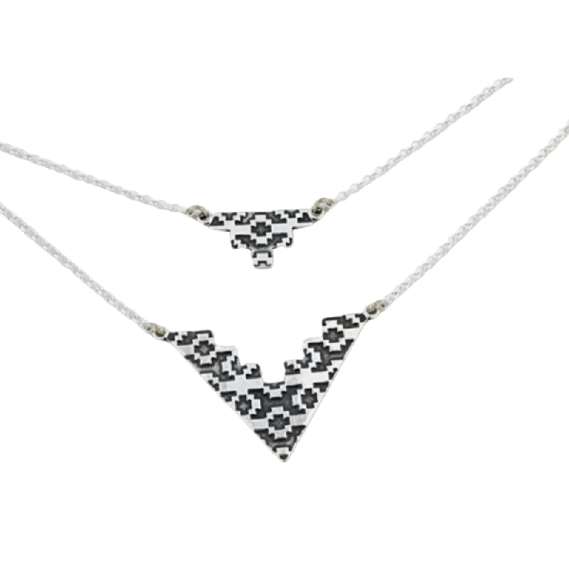 Women's astrology necklaces-Double Drop silver necklace 701226