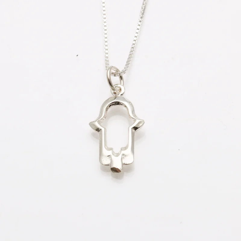 Women's personalized necklaces-Sterling Silver Hamsa Modern Outline Necklace