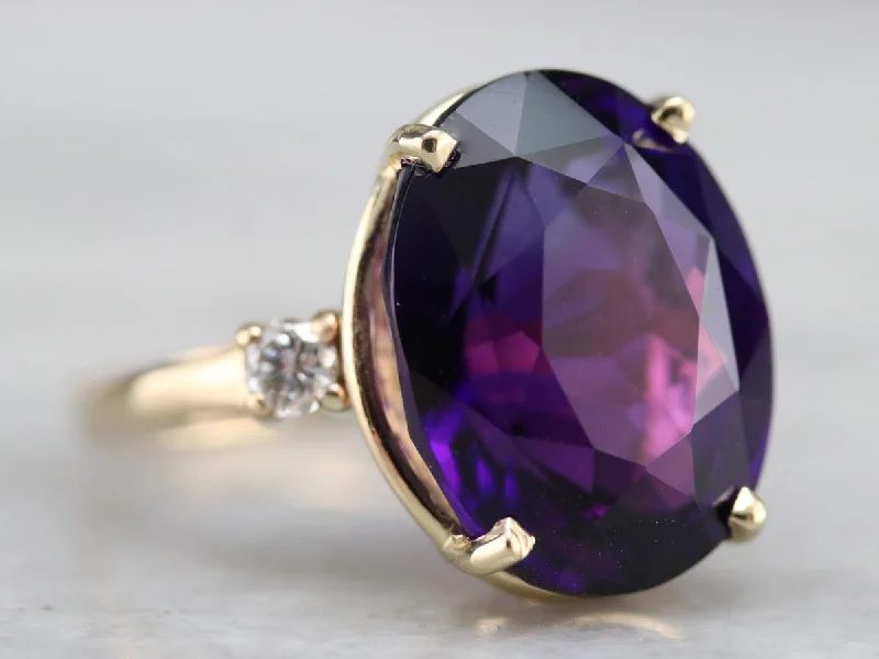 Women's cocktail rings-Amethyst and Diamond Cocktail Ring