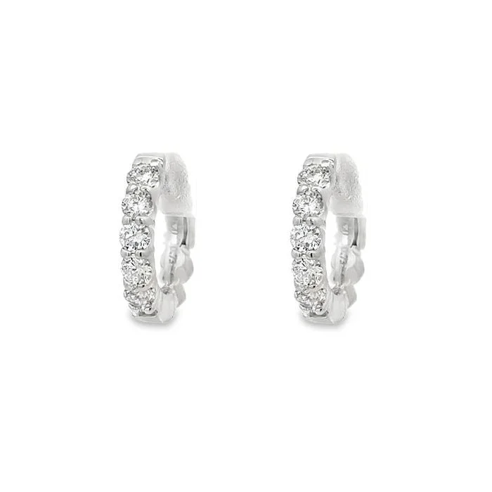 Women's pet memorial earrings-Mountz Collection Diamond Round Huggie Earrings in 14K White Gold