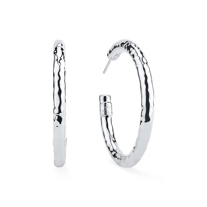 Women's sustainable earrings-Ippolita 46MM Medium #3 Classico Hammered Hoop Earrings in Sterling Silver