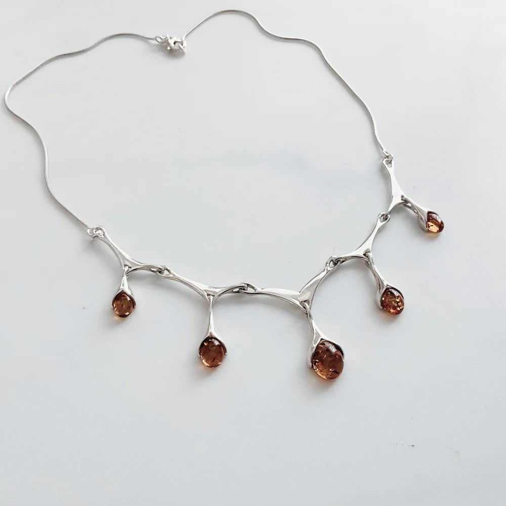 Women's pearl necklaces-Sterling Silver and Amber Necklace