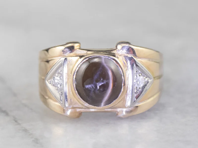 Women's sterling silver rings-Men's Cat's Eye Sillimanite Statement Ring