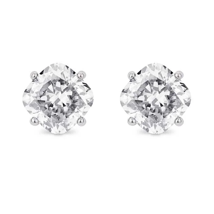 Women's titanium earrings-Lightbox 2.0CTW LabGrown Cushion Diamond 4-Prong Stud Earrings in 14K White Gold