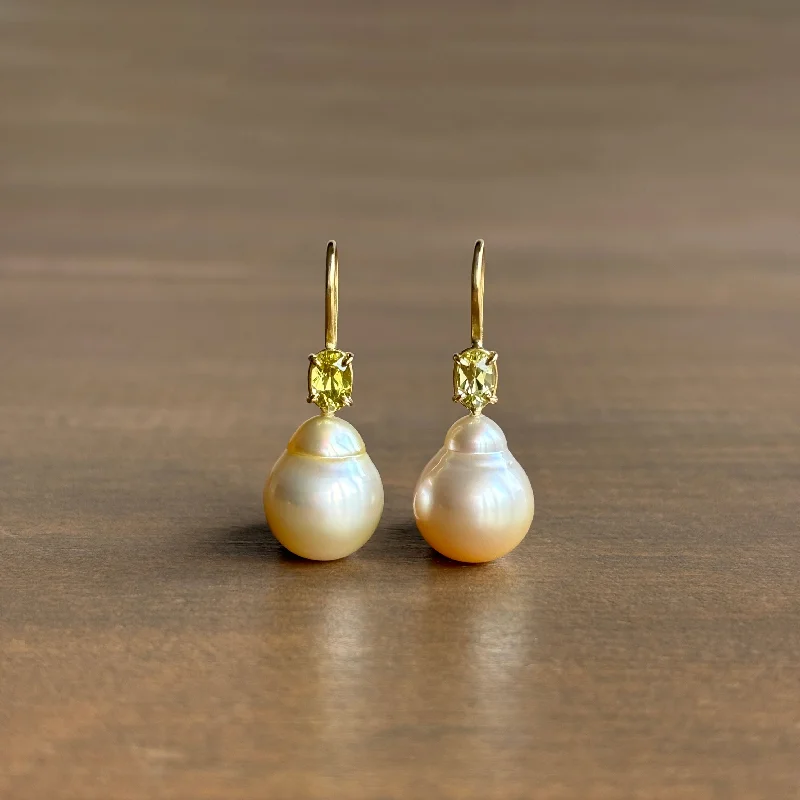 Women's crystal earrings-Baroque South Sea Pearl and Chrysoberyl Earrings