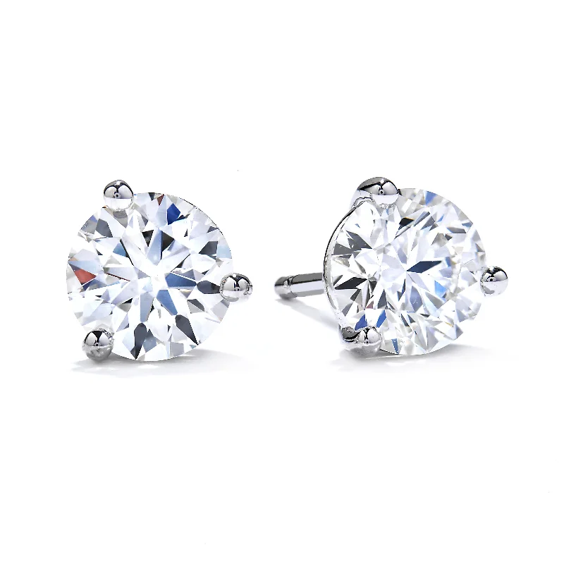 Women's birthstone earrings-Mountz Collection .29-.35TW Round Diamond 3-Prong Stud Earrings in 14K White Gold