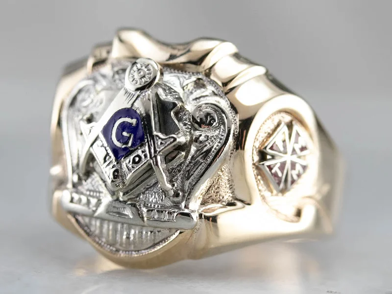 Women's modern design rings-Men's Robust Two Toned Masonic Ring