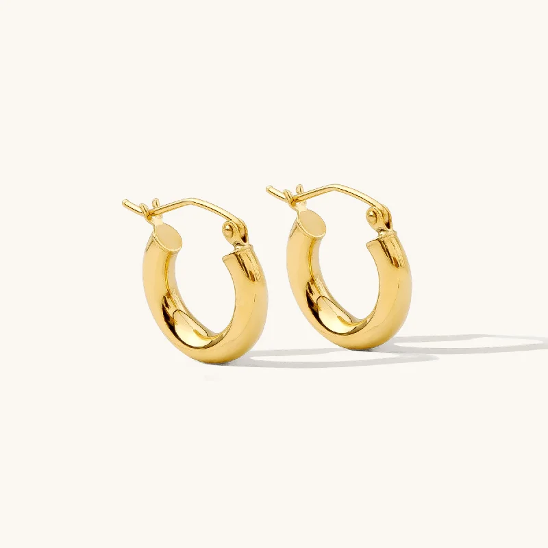 Women's gold earrings-Chunky Everyday Hoop Earrings - 14k Solid Gold