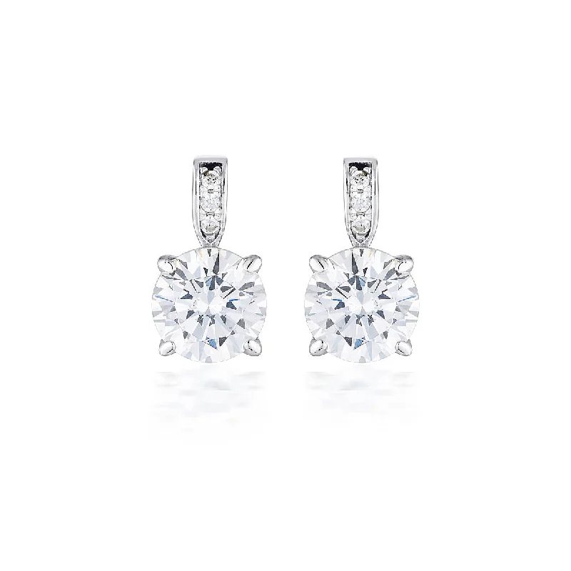 Women's family rings-WHITE CZ RHODIUM 3MILS EARRING