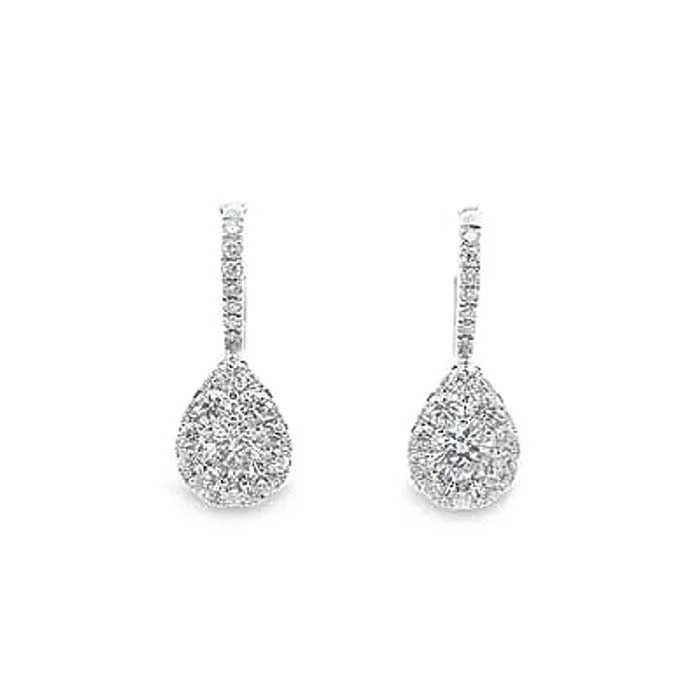 Women's statement earrings-Mountz Collection Diamond Drop Earrings in 14K White Gold