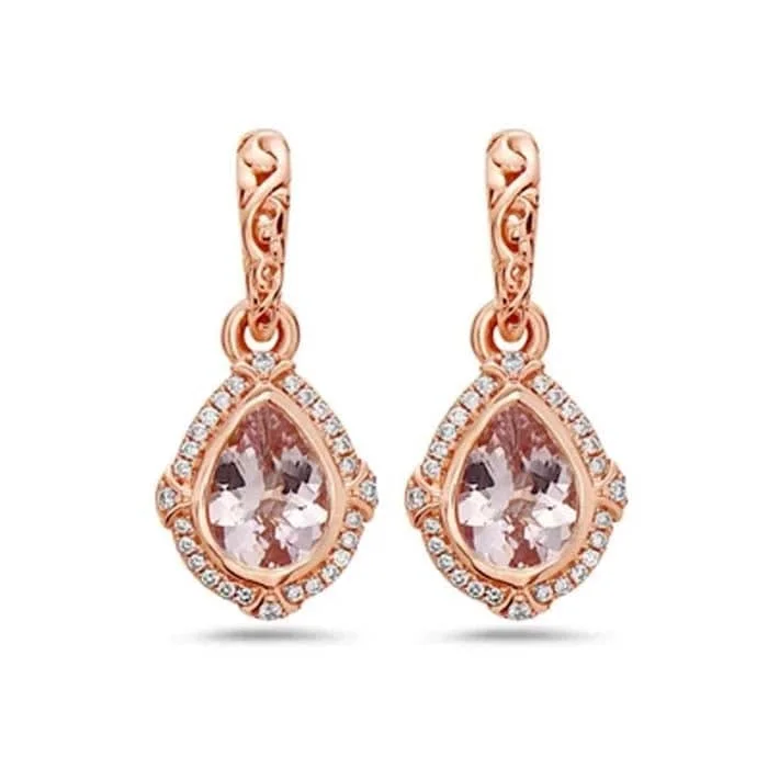 Women's cross earrings-Charles Krypell Pastel Collection Morganite and Diamond Earrings in 18K Rose Gold