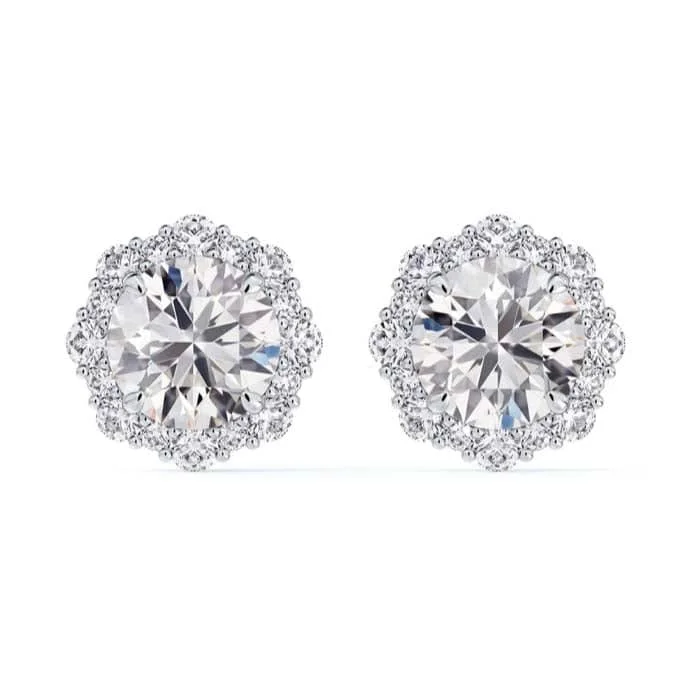 Women's drop earrings-De Beers Forevermark Center of My Universe Floral Halo Stud Earrings in 18K White Gold