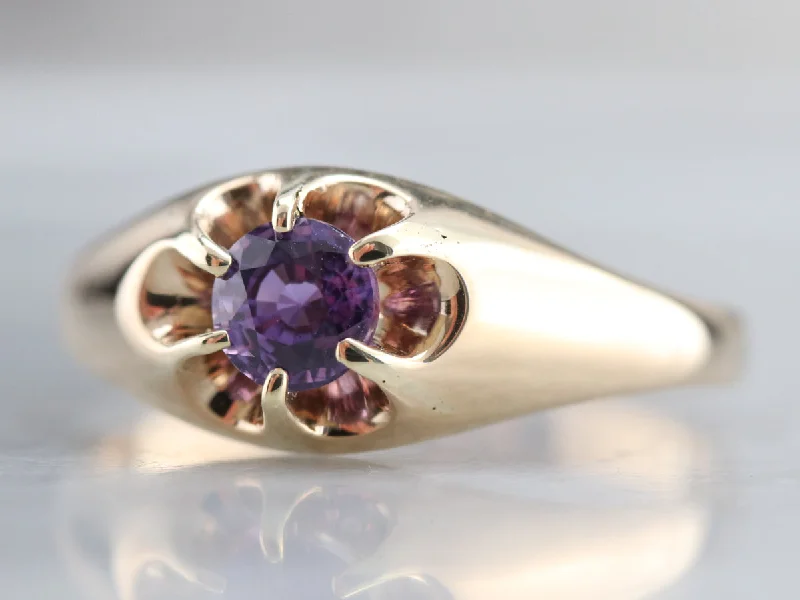 Women's sapphire rings-Purple Sapphire Belcher Ring