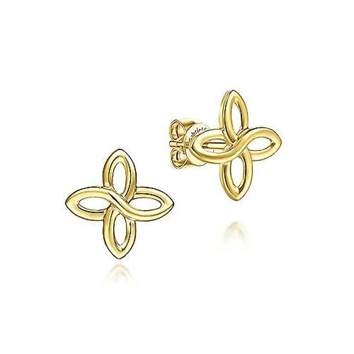 Women's gold earrings-Gabriel & Co. Quatrefoil Stud Earrings in 14K Yellow Gold