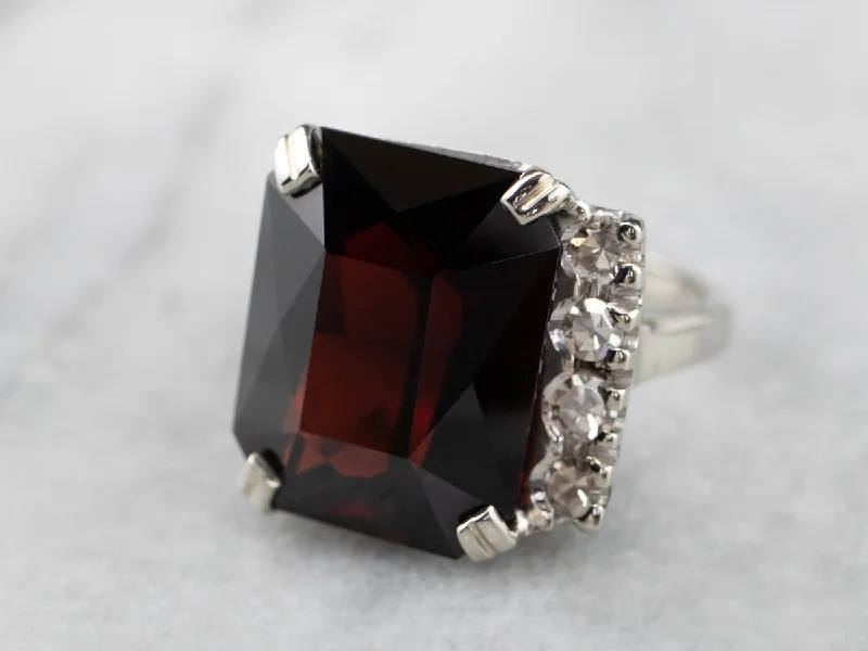 Women's party rings-Pyrope Garnet and Diamond Cocktail Ring