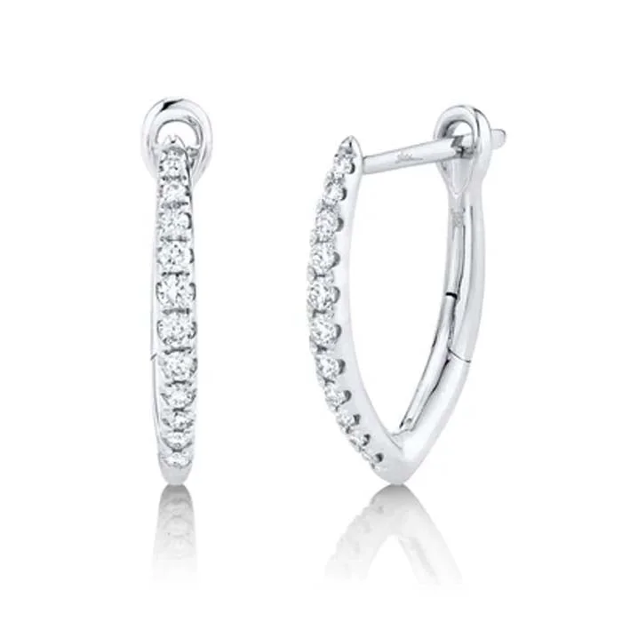 Women's jade earrings-Shy Creation "Eternal Collection" .15CTW Diamond Hoop Earrings in 14K White Gold