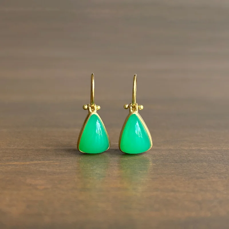 Women's art deco earrings-Triangle Chrysoprase Earrings