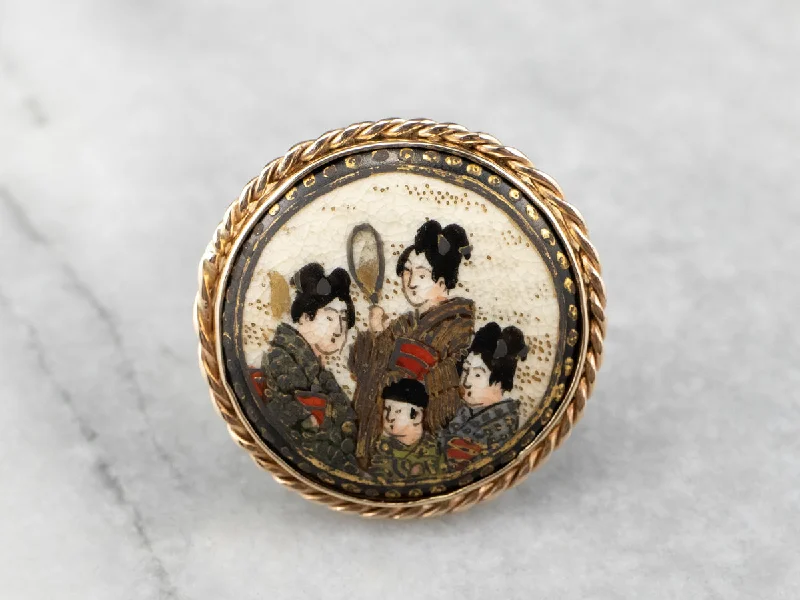 Women's custom design rings-Japanese Geisha Painted Porcelain Ring