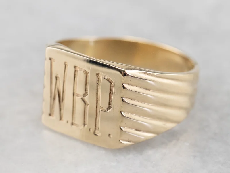 Women's gold-plated rings-Gold "WBP" Monogram Signet Ring