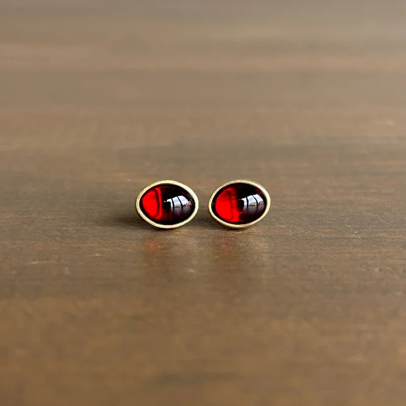 Women's personalized earrings-Oval Garnet Cabochon Stud Earrings