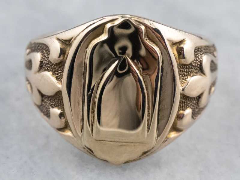 Women's Buddha rings-Antique Patterned Gold Signet Ring